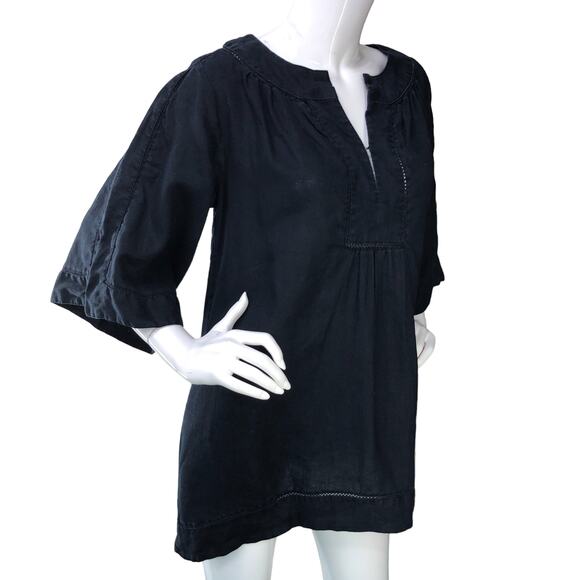 Calypso St Barths Womens Size XS Tunic Blouse Split Neck Flared Sleeve Midnight - Picture 10 of 15
